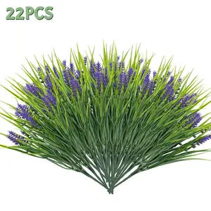 12/22 Pcs Fake Wheat & Artificial Lavender Greenery, UV-Protected Wheat Grass Plants, Adjustable Stems, Non-Fading Realistic Faux Florals, Plastic Fake Greenery, Artificial Outdoor Plants