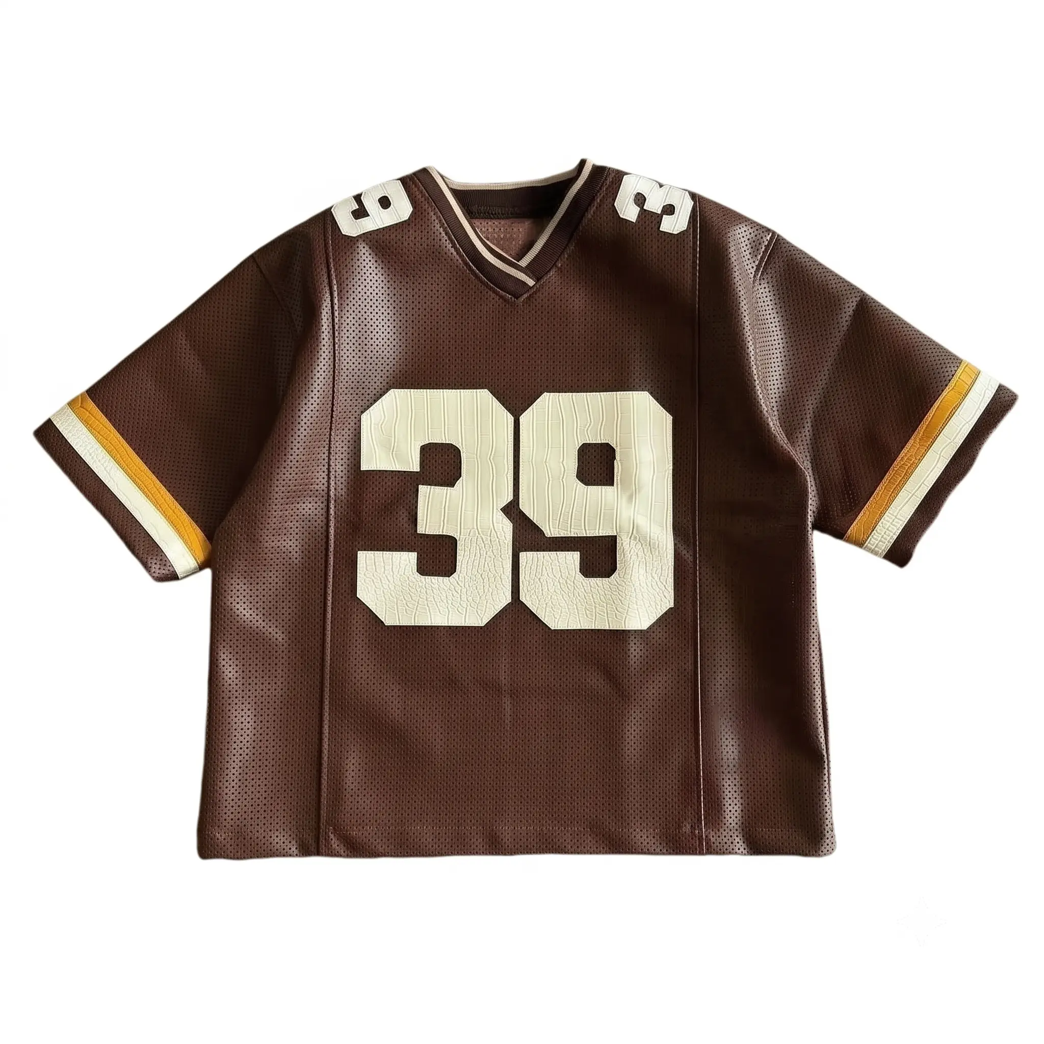 Fba Leather V-Neck Jersey,39 Baggy Summer Casual Streetwear Top, Unisex Jersey, Retro-Style Streetwear Jersey