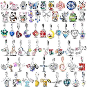 925 Silver Charms Original Design Blue Eyes Zircon Cat Dog Bead Heart Charm DIY Fit Bracelet For Women Wedding Jewelry Gift