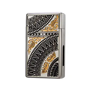 Retro-Style Metal Engraved Smart Lighter, Voice-Controlled Kerosene Lighter with Multiple Ignition Methods, Featuring a Visible Fuel Tank, Men Gift(Black)