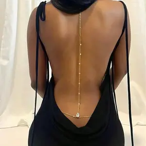DearYou Studio B Fashionable and Elegant Bridal Wedding Rhinestone Back Chain Personalized Tassel Water Drop Waist Chain Body Chain
