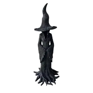 Cracker Barrel Halloween Witch Statue, Hand-Painted Gothic Resin Figurine with Bark-Like Texture, Retro Tree Ornament for Indoor-Outdoor Home Decor, Premium Craftsmanship Piece