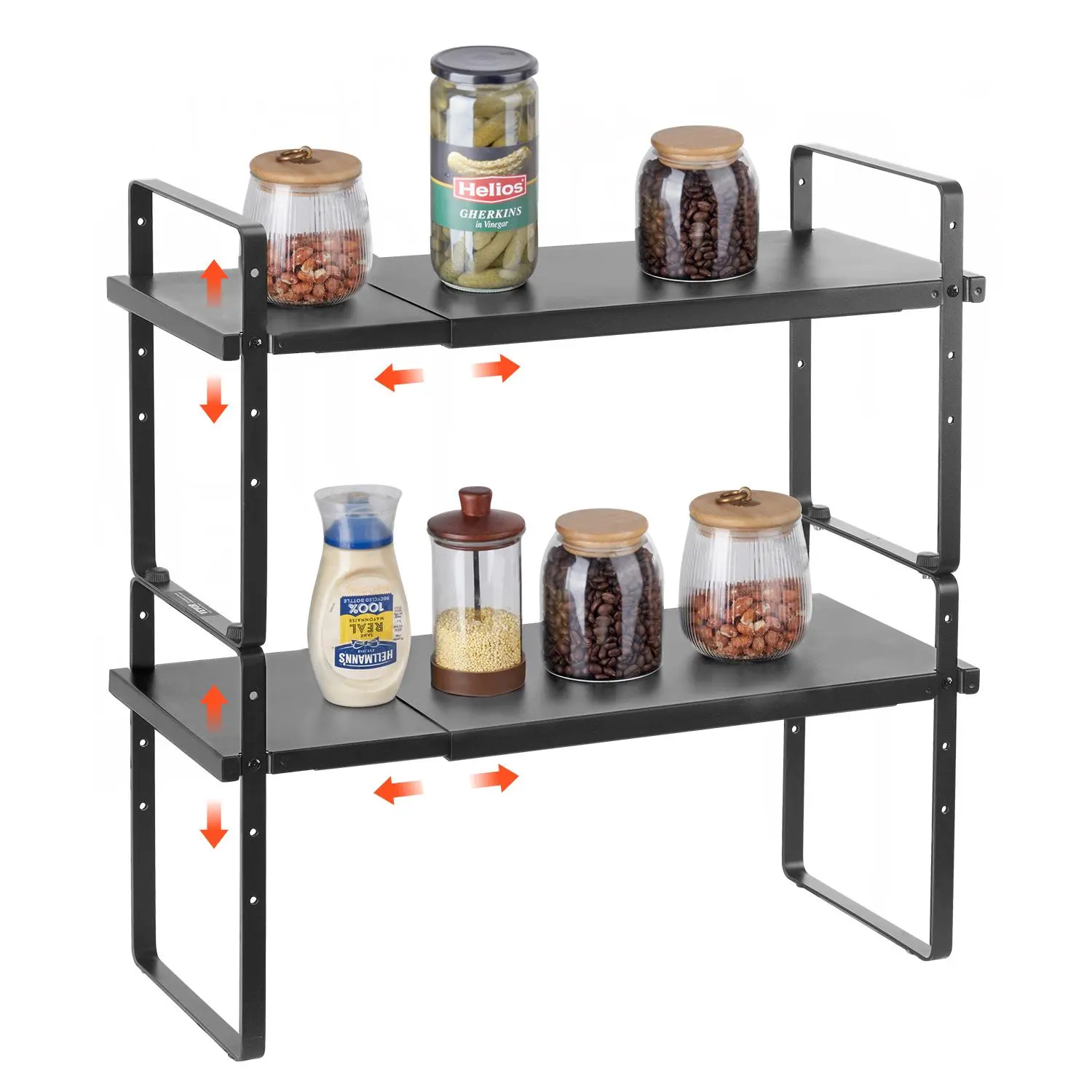 【Summerfinds】VEVOR Adjustable Kitchen Cabinet Shelf Organizer,  , Expandable 2 Tier Cabinet Shelf, Stackable Countertop Organizers and Storage Shelf Risers, Pantry Organizers for Kitchen Bathroom Office, Black