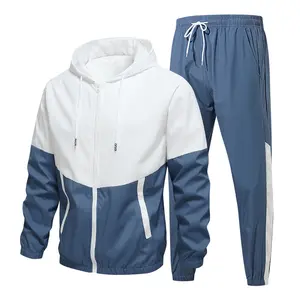 Men's Colorblock Drawstring Zip-Up Hoodie & French Terry Joggers Set - Casual Athletic Long-Sleeve Hooded Jacket & Trousers for Fall/Winter Everyday Wear