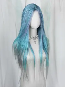 Mermaid Wig Ombre Blue Mixed Lilac, 30 Inch Long Straight Hair, Heat-Resistant Synthetic Wig for Women & Girls Cosplay & Daily Wear, Straight Synthetic Wigs