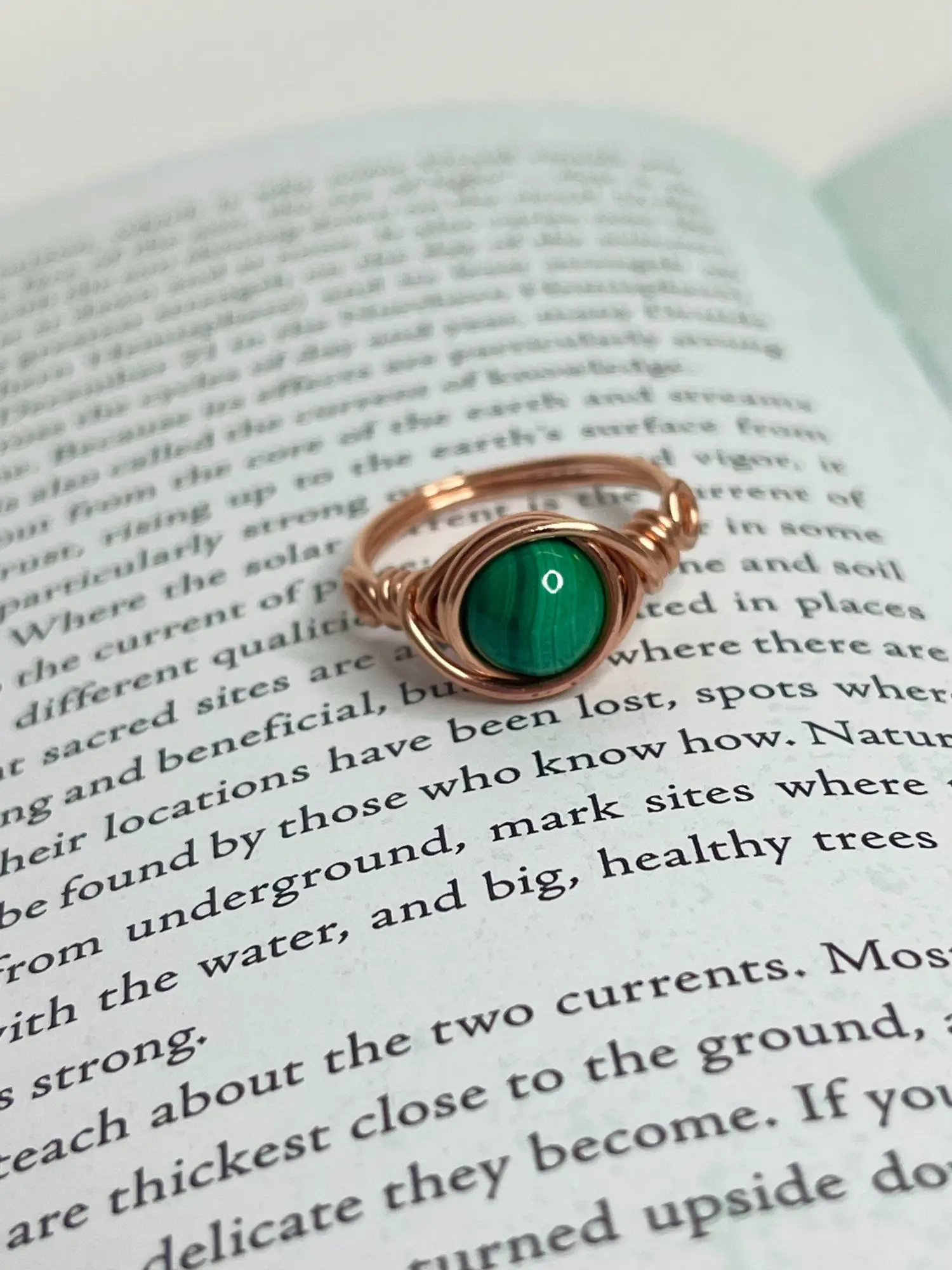 Natural Crystal Malachite Copper Wire Ring - Natural Crystal Jewelry Accessory for Release, Healing, Transformation