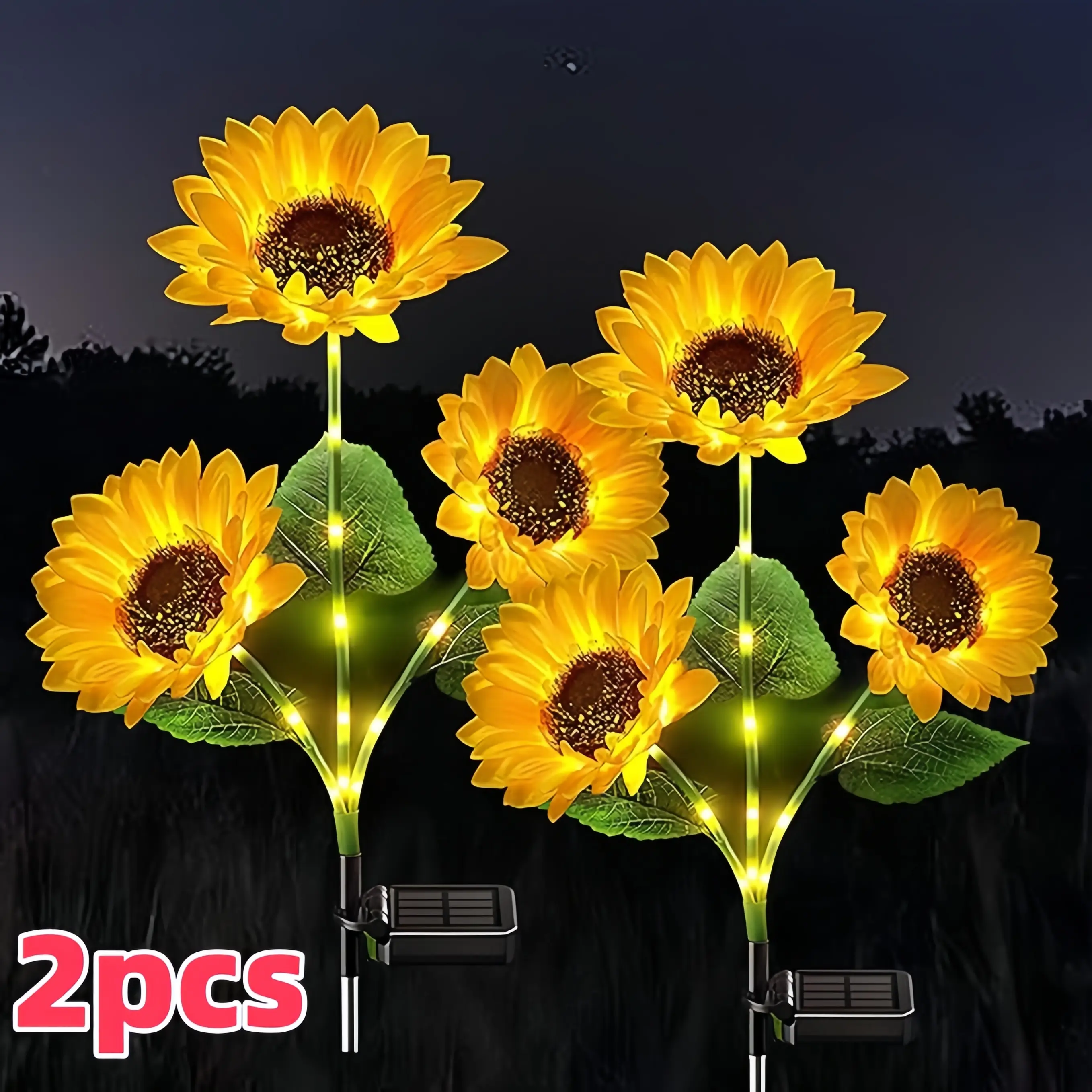 thanksgiving gift 2pcs Solar LED Sunflower Garden Lights Realistic Night Glow for Yard Lawn Patio Porch Decoration Waterproof IP65 Energy Efficient Ou