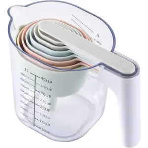 Measuring Cup Set - 9 PC.Nesting Stackable Liquid Measure Cup, Dry Measuring Cups and Spoons with Funnel and Scraper (Pastel)