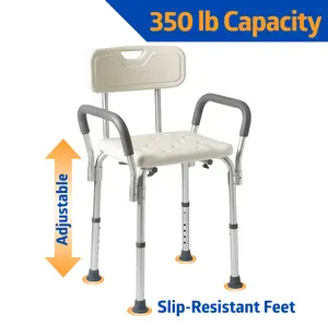 Medline Shower Chair for Inside Shower, Heavy Duty, 350 lb Capacity, Adjustable Height, Non-Slip Seat with Padded Armrests & Back, White