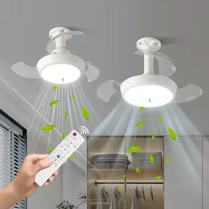 Hidden retractable fan blades, 3-speed adjustable wind speed LED light bulb fan light, dual-axis large motor large speed, dimmable light, 3-speed wind speed, with timing function, with emergency stop protection function, easy to install ceiling fan light