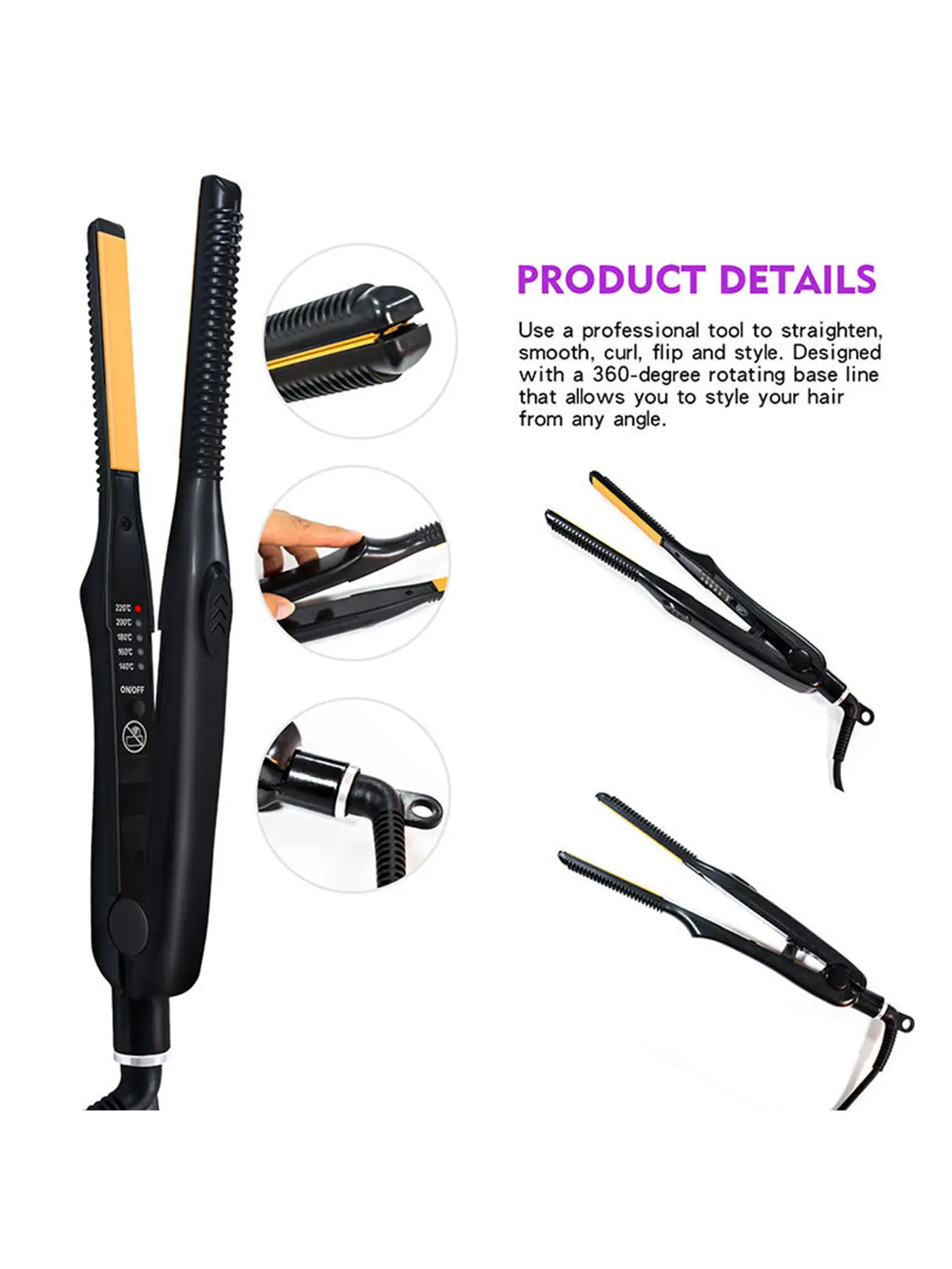 【Renhui】Professional adjustable hair straightener, LCD display hair straightener with US plug, hair straightening tool for barbershops, ideal as a gift.