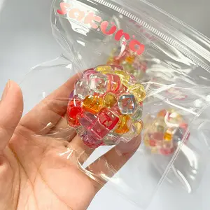 Cute Colorful Ice Cube Handmade Ball - Colorful Squeezeable Ball, Soft Slow Rebound Toy, Suitable for Children and Adults with Colorful Beads Filling Restless Toys, Gifts, Toys, Colorful Soft Balls Stress Relief Glutinous Rice Cake