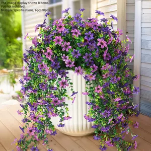 Artificial Fake Hanging Flowers Plants for Outdoor Spring Decoration,6PCS Decorative Faux Silk Daisy with Eucalyptus Leaves,UV Resistant Look Real for Outside Home Indoor Planter Porch Patio Balcony Yard Decor, Artificial Faux Greenery