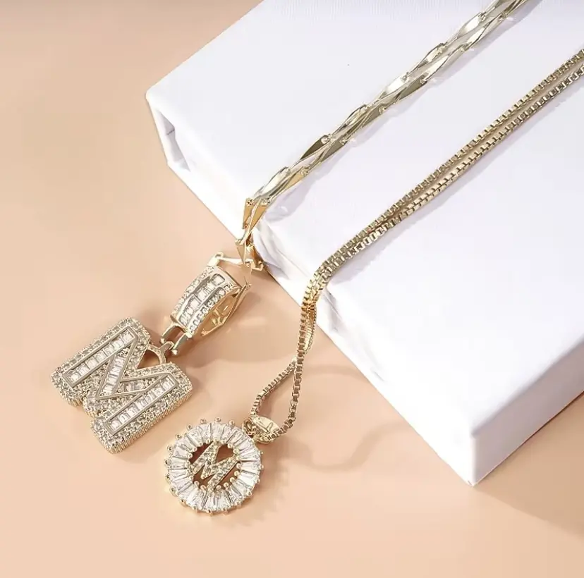2 Count Zircon Initial Necklace Set, Bubble Pendant with Zirconia for Women, Fashionable Necklace for Men, Anniversary Gift Idea, Initial Necklace Jewelry, Letter Necklace