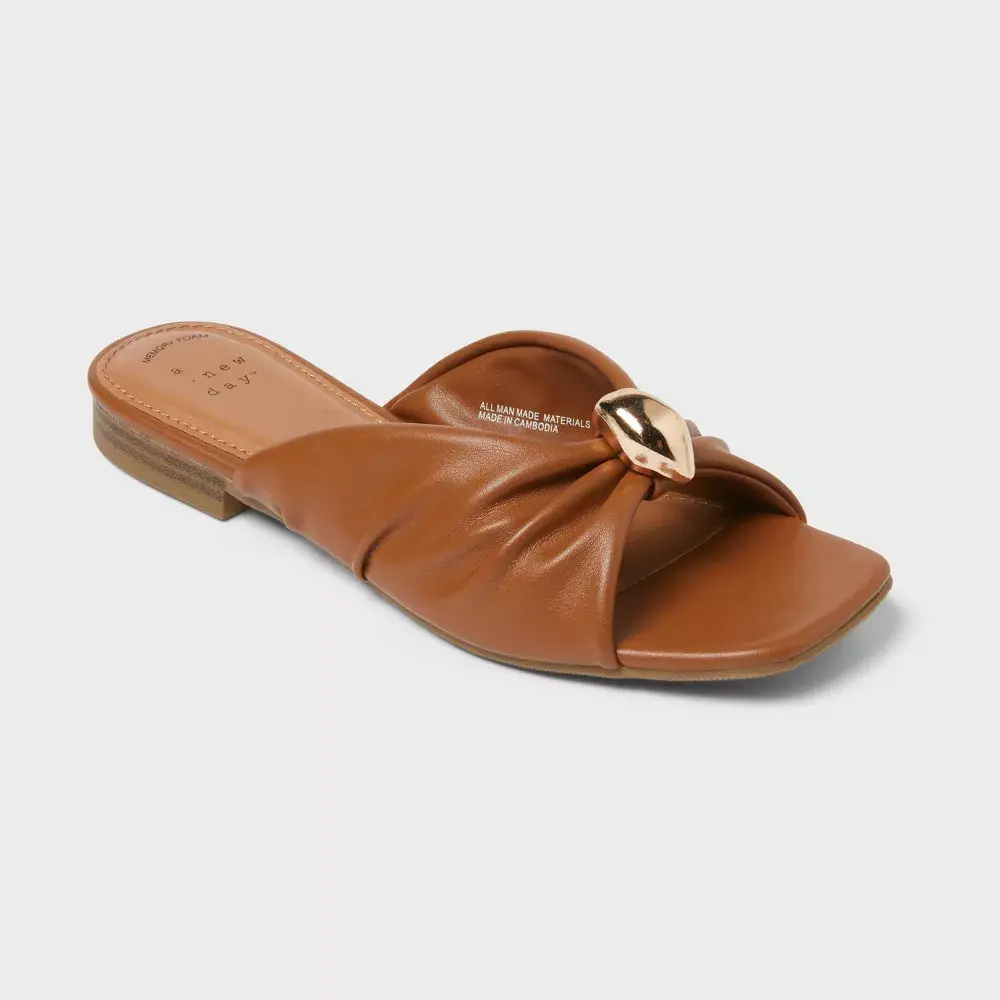 Women's Thea Slip-On Sandals with Memory Foam Insole - A New Day, Fashionable PU Slides, Women's Footwear for Beach