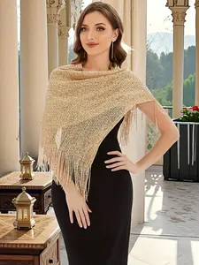 Luxury Fringed Shawl, Versatile Evening Scarf & Wedding Cover Up, Lightweight Metallic Mesh Fabric, Perfect for Prom, Party & Special Occasions
