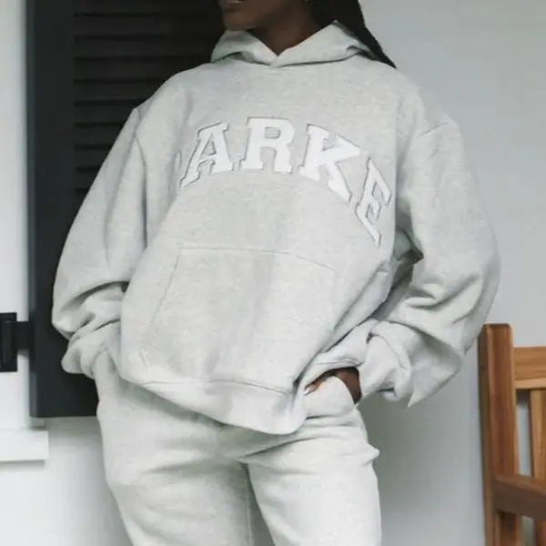 PARKE Women's European American Style Letter Print Hooded Sweatshirt - Loose Slouchy Fit Versatile Multiple Color Options Casual Ladies Top, Premium Comfortable Apparel for Daily Wear, Commute, Streetwear, Outing, Shopping & Weekend Wear