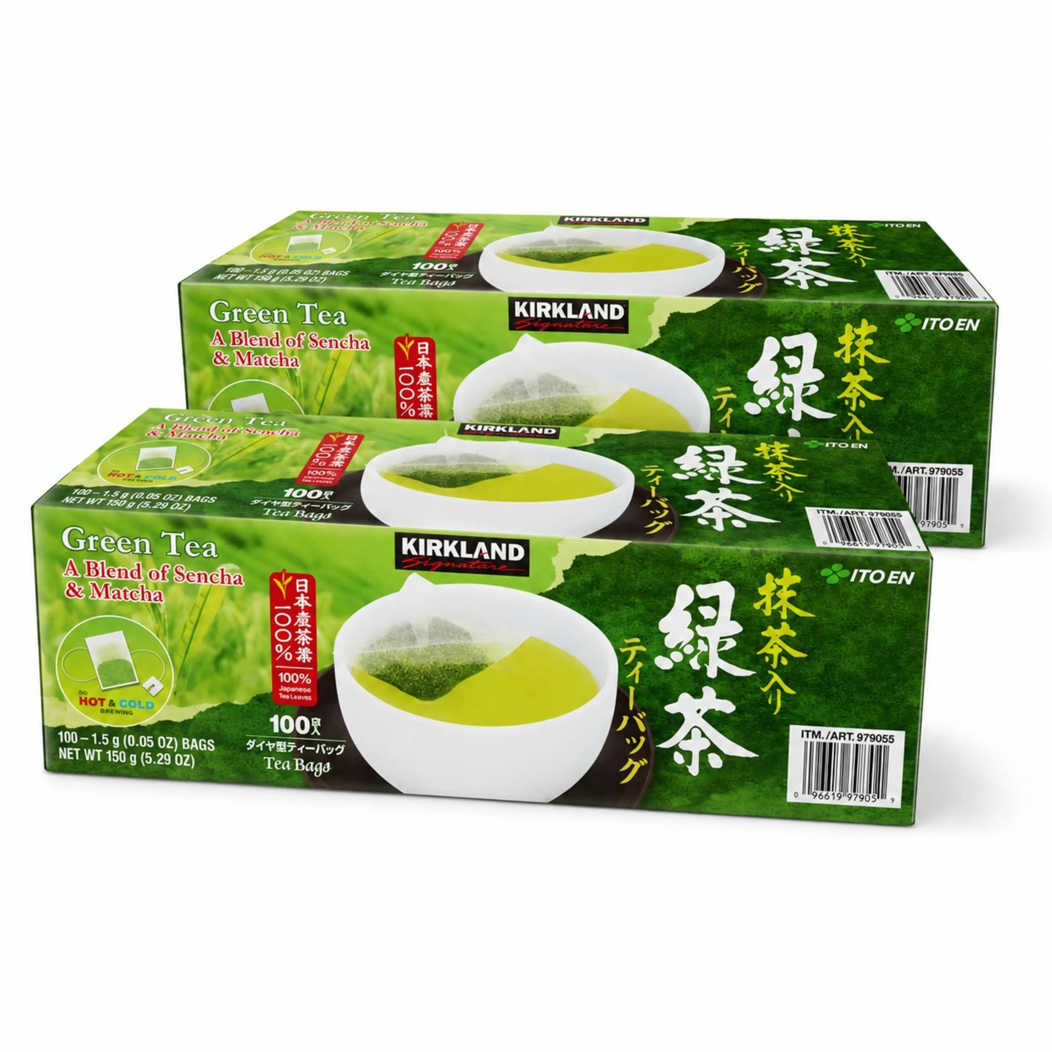Kirkland Signature Ito En Matcha Blend Japanese Green Tea Beverage - 2-Pack Tea Bags, 100 Ct 1.5g Each, 200 Total, Smooth Refreshing for Hot or Iced Everyday Use, Matcha Tea