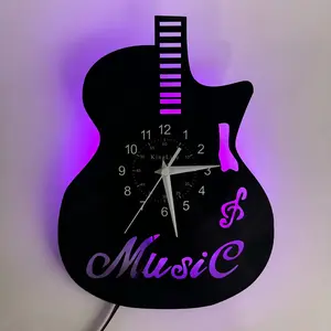 Guitar Music Elements Party Gift, Home Wall Decoration, Bedroom Living Room Concert Hall Cafe Decor, Durable Creative Decorative Clock Night Light, Decoration Items