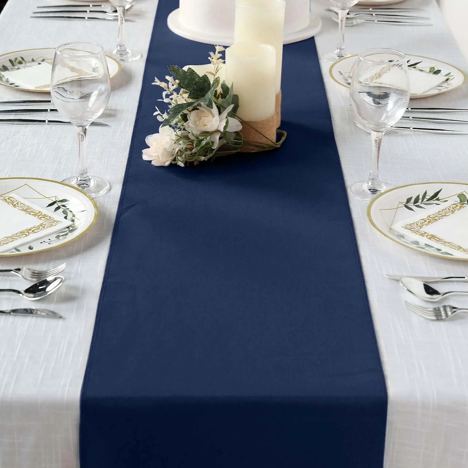 Navy Blue Polyester Table Runner (12"x108") - Wrinkle-Resistant, Durable, Machine Washable Table Decor for Weddings, Machine Wash
