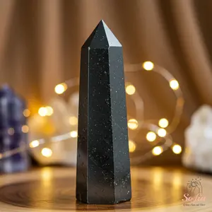 Natural Shungite Gemstone Crystal Tower Single Point Wand Black Stone Obelisk Mineral Specimen Home Desk Meditation Decoration