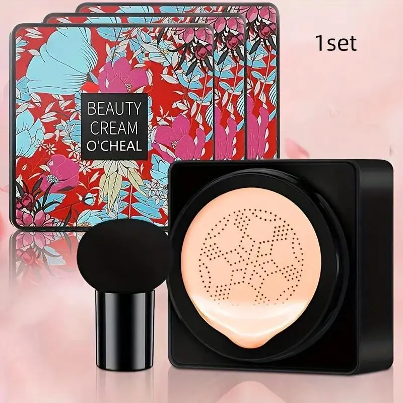 Mushroom Puff Concealer Moisturizing Foundation, Long-Lasting Hydrating Bb Cream, Face Isolation Makeup, 1 Piece Set