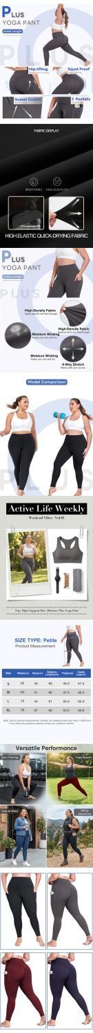 4-Pack Women's Plus Size Full-Length High-Elastic Workout Leggings - Black Athletic Pants for Yoga, Running,Gym, All-Season Machine Washable Comfortable for Curvy Bodies, Plus Size, Opaque Tight Pants, Naked Feeling 4-Way Stretch, Stretchable Fabric Soft