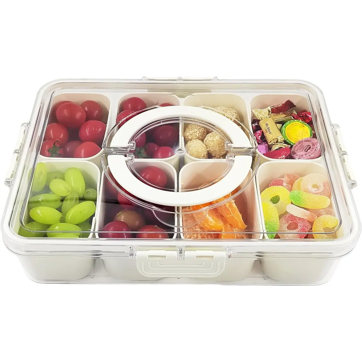 Snack Box Container, Divided Serving Tray with Lid and Handle Snackle Box Container, Snack Organizer for Adults Fruit Tray, Veggie Tray,