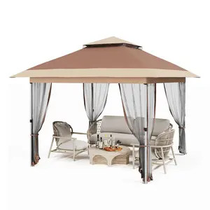 GARVEE Pop Up Gazebo, 12X12 Outdoor Canopy Tent with Mosquito Netting, Pop Up Canopy Tent with Curtains/Adjustable Height/Wheeled Carrying Bag for Patio Garden Backyard Lawn