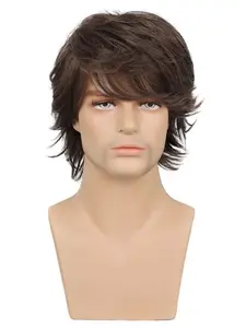 Men's 10inch Short Straight Layered Wig, Fashion Wig, Natural Fluffy Heat Resistant Wigs with Bangs, Synthetic Full Machine Wigs for Party, Daily Hairstyle Ideas