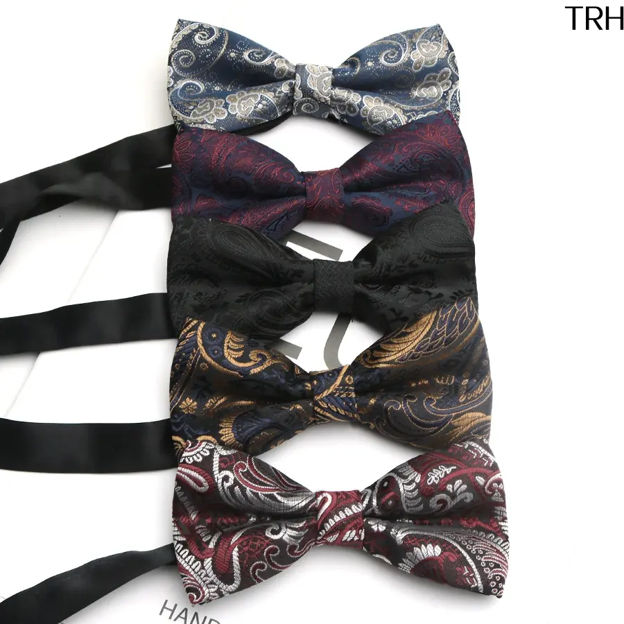 Men's Paisley Print Jacquard Pre-Tied Bowtie, Vintage Theme Formal Suit Neck Accessory, Adjustable Strap for Wedding Events, Classic, Jacquard Fabric, Male, Wide Band, Business Dinner, Graduation Prom, Groom Wedding, Jacquard Weave