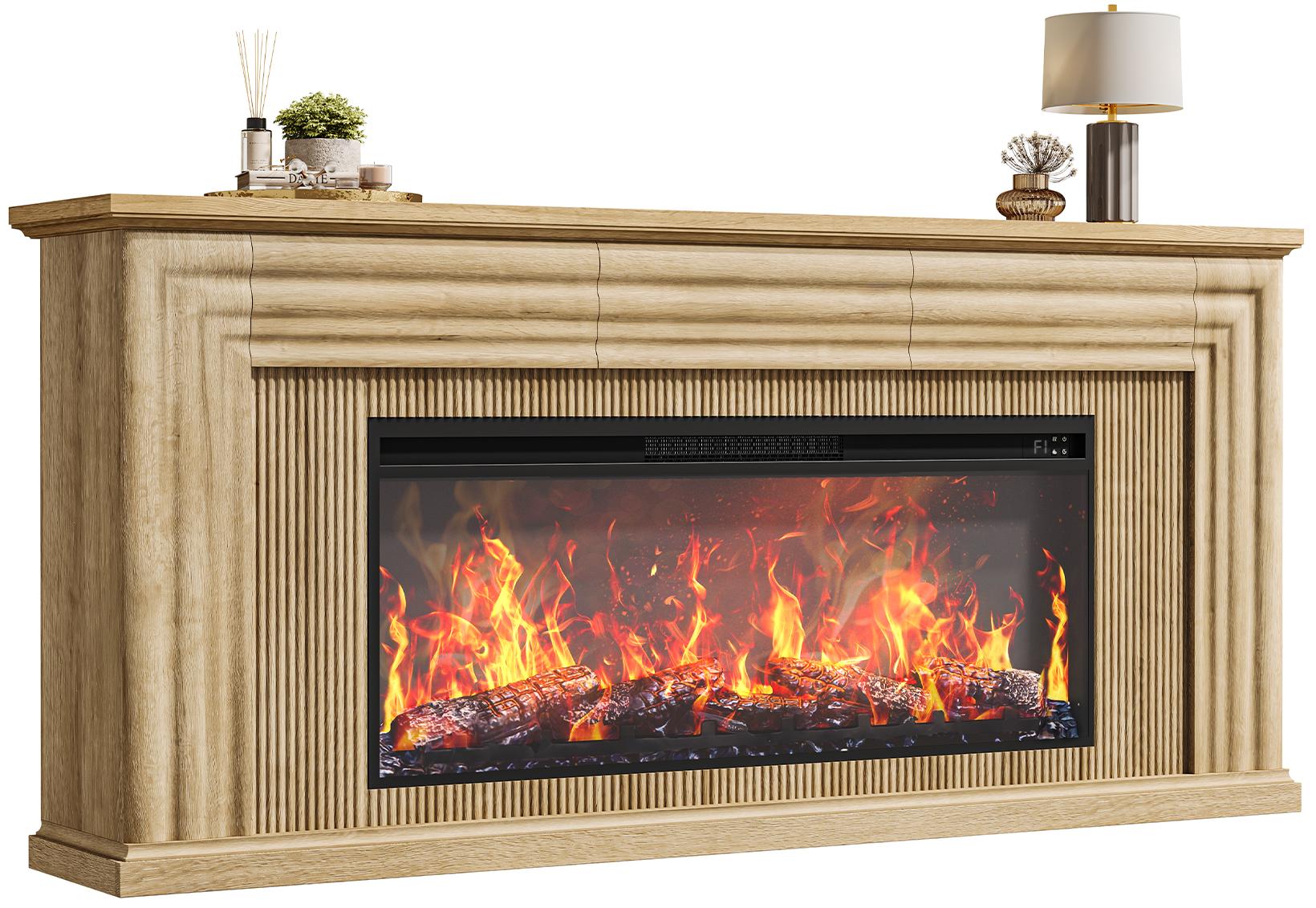 【2 Packages Shipping】PRAISUN 70'' Fireplace TV Stand with 42'' Electric Fireplace, Farmhouse TV Stand for 65 75 Inch TV, Entertainment Center TV Console with 3 Drawers, Fluted Design, for Living Room