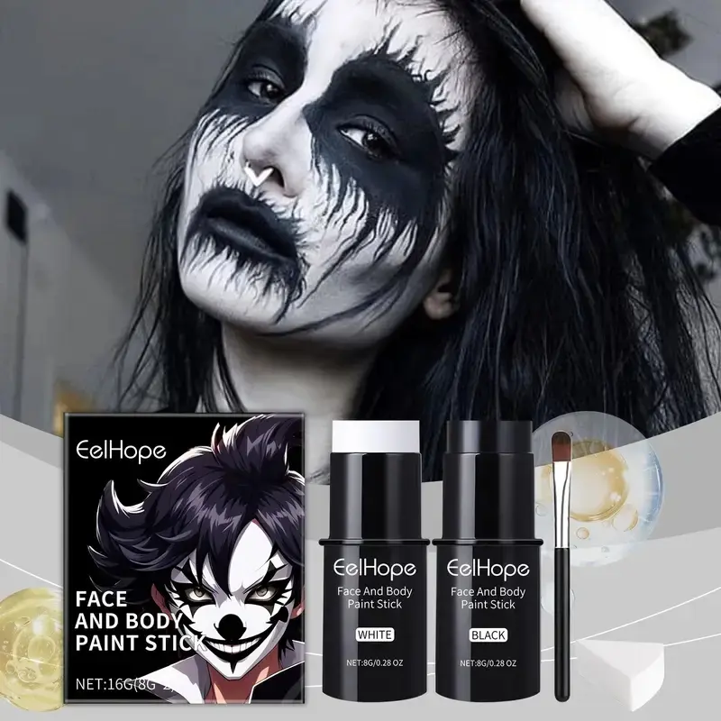 Halloween Face Painting Sticks Set, 2 Colors, Easy to Apply & Clean, Gentle Non-Irritating, Compact Portable Body Art for Parties, Unisex Use