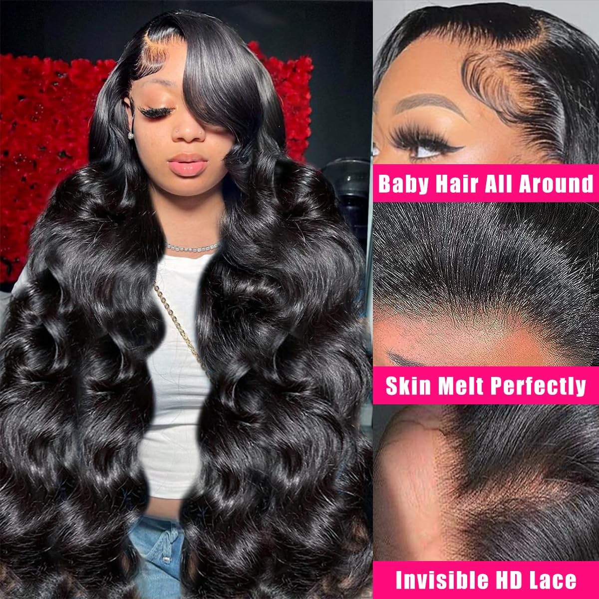13x6 13x4 Lace Front Wigs Human Hair for Women 180 Density HD Transparent Bone Straight Lace Front Wigs Human Hair Pre Plucked Glueless Lace Frontal Wigs Natural Black Color