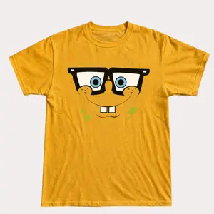 Funny Nerd Cartoon Face Graphic T-Shirt, Cute Kawaii Glasses Smile Tee, Geek Aesthetic Unisex Cotton Shirt, Casual Streetwear Gift