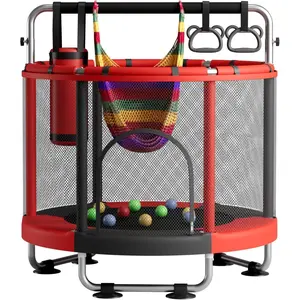 55" Trampoline for  with Enclosure, 440lbs Capacity Indoor & Outdoor  Trampoline with Adjustable Gymnastics Bar & Toys, for Boys & Girls