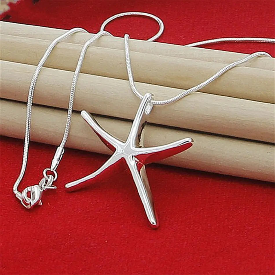 40-75cm Length 925 Sterling Silver Charms Necklace Star Starfish Jewelry Fashion Chain Women Lady Wedding Party