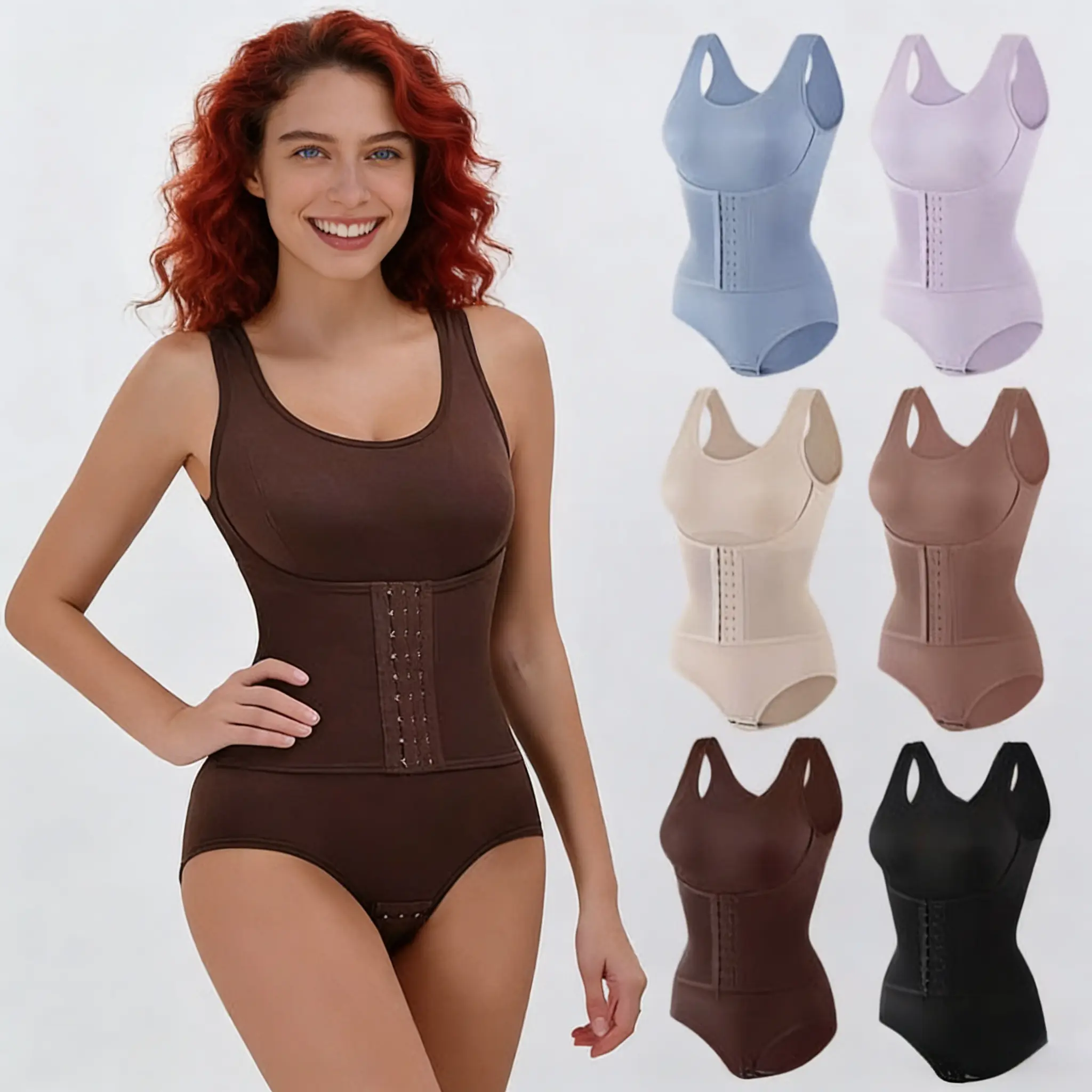 Buckled open crotch one-piece shapewear, double-layer pressure integrated shapewear, tight abdominal belt, waist cinching and hip lifting tight shapewear