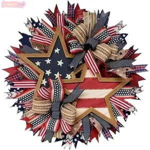 250th Anniversary Patriotic Wreath Red White Blue Front Door Decoration All-Weather Farmhouse Outdoor Wreath for Independence Day Memorial Day Holiday Decor Festive Americana Touch