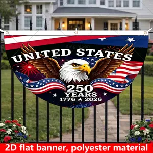 1pc Polyester Cloth 2D Flat Semicircular Banner, US 250th Anniversary American Independence Day Party Decor, Bold Eagle with Fireworks Design for Wedding Backdrops