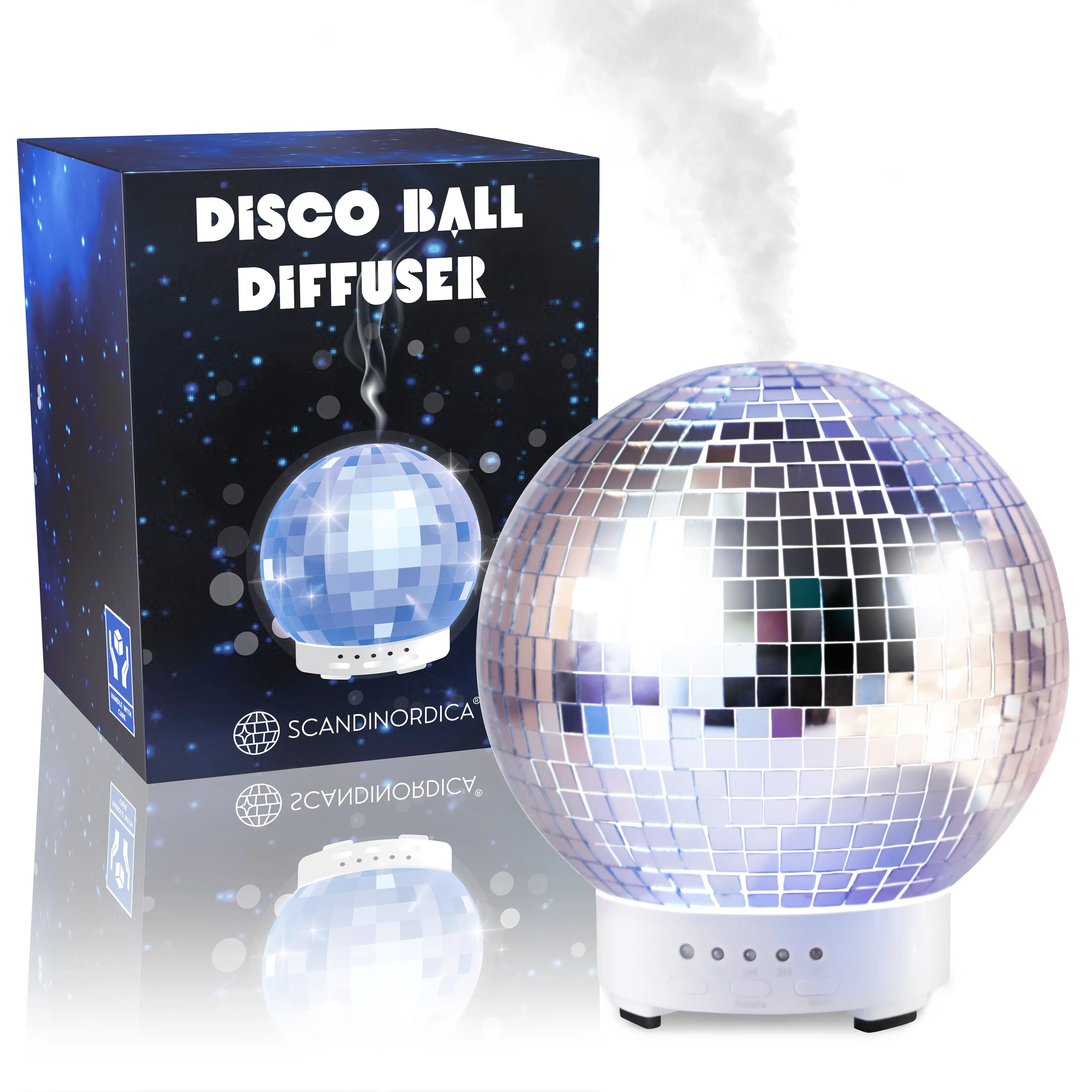 SCANDINORDICA Disco Ball Diffuser - 7 Color LED Night Light & 4 Time Settings Options with Intermittent Spray, Automatic Shut Off, 100mL Size