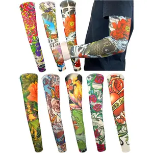 Fake Tattoo Sleeves for Men, 8 Pcs UV Protection Cooling Temporary Arm Buddha Dragon Flower Monster Tribal Sleeves