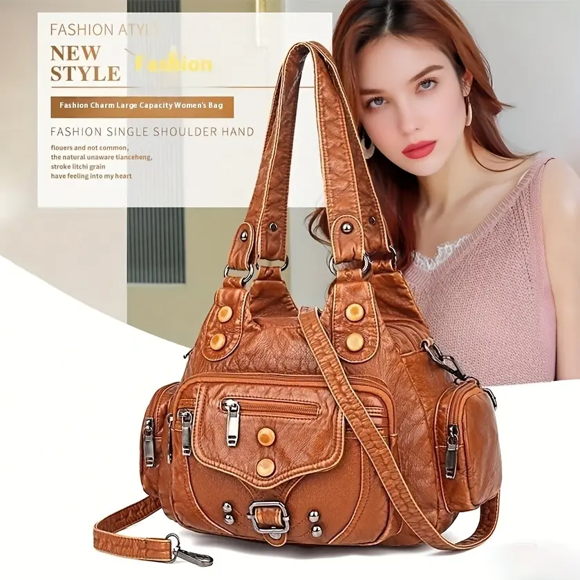 Vintage Women's Crossbody Backpack - Large Capacity Multi-Pocket Shoulder Handbag, Fashion Wallet with Adjustable Strap and Zipper Closure