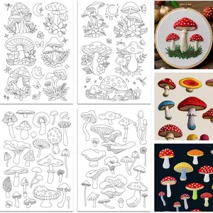 Water Soluble Embroidery Stabilizers, Pre-Printed Mushroom Moon Star Floral Patterns, Stick & Stitch Wash Away Embroidery Transfer Paper, Ideal for Hand Sewing Beginners, Embroidery Design