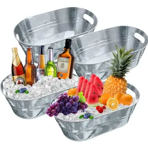 4PCS 3 Gallon Galvanized Tub with Carry Beer Drink Storage Cooler Metal Beverage Ice Tub Galvanized Ice Buckets for Party Ruizhihu