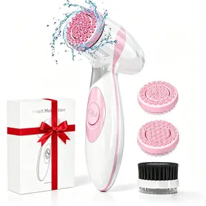 Electric Facial Cleansing Brush, Facial Cleanser with 3 Replacement Heads,Silicone Face Scrubber Dual Rotation Massage, Waterproof Soft Bristle Brush for Gentle Face Deep Pore Cleaning, Summer Gift for Women