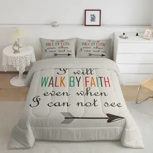 Feelyou Christian Bible Verses Digital Print Decorative Bedding Set - Light Green Comforter with Arrow Tribal Decor Duvet, Machine-Washable, Multi-Size Including Queen Option, Bedding Decor