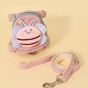 Cute Bee Pet Backpack Leash Set, Adjustable Small Dog Cat Chest Harness, Outdoor Food or Poop Bag Backpack, Model Xinghao