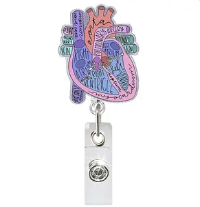 Heart Lungs Acrylic Nurse Doctor Badge Reel With Clip Holder. Retractable Badge Reels. Themed Badge Holders Gift for Christmas Thanksgiving 1 Pc.