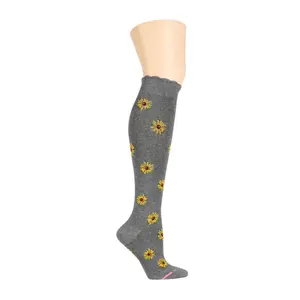 Women's Compression Knee High Leg Socks, Dr. Motion Sunflower Style, 8-15 mmHg, Breathable Comfortable Spandex-Nylon-Cotton Smooth Fabric